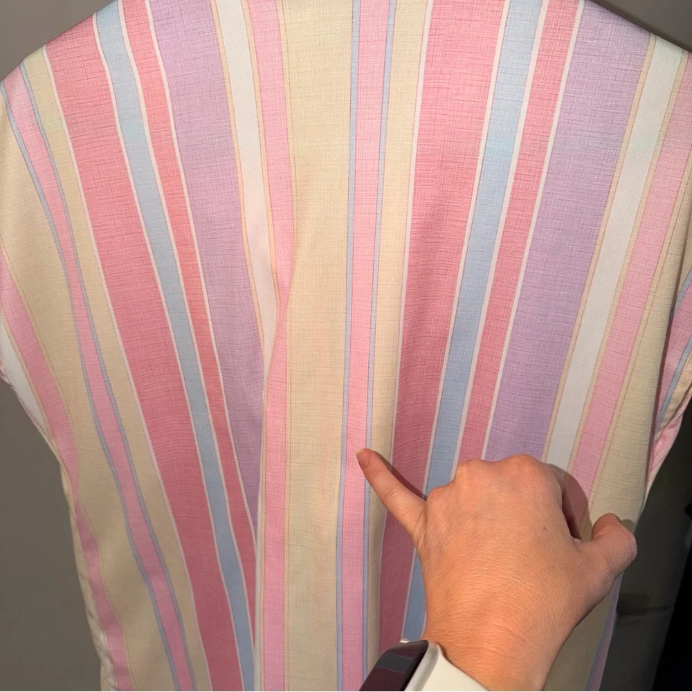 Vintage Pastel Striped Button Up Blouse Pink Yellow Short Sleeve L - Picture 5 of 9